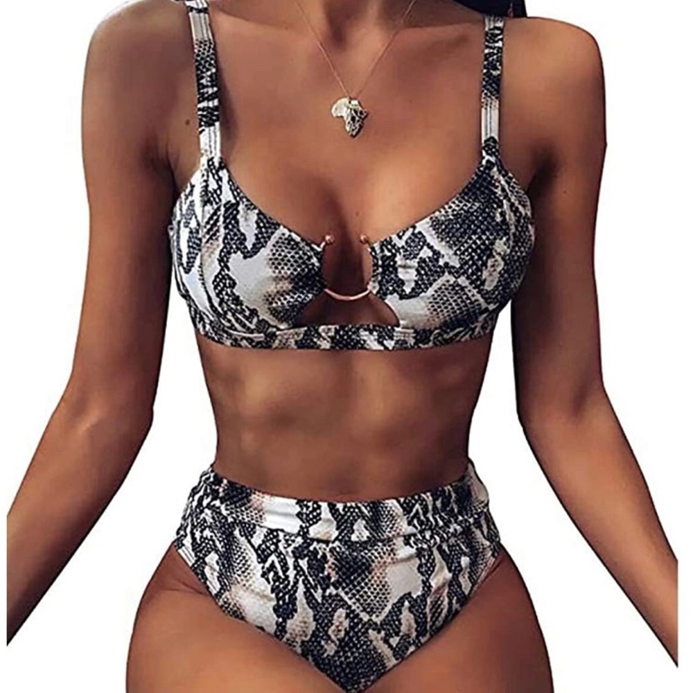 Snakeskin Bikini Set 🐍 Rose Gold Ring Detail